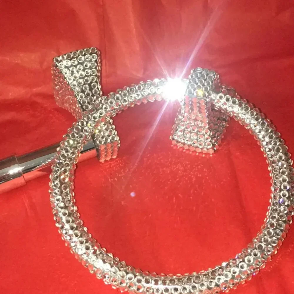 Toilet paper & Towel Ring Holder Set, Bedazzled, Hand Glue, Glass Rhinestones